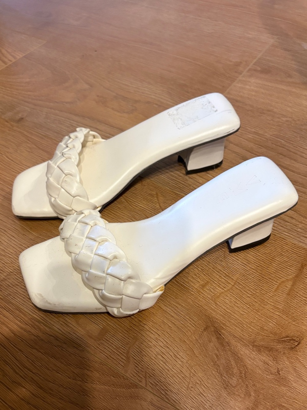 White Braided Strap Block Heel Sandals